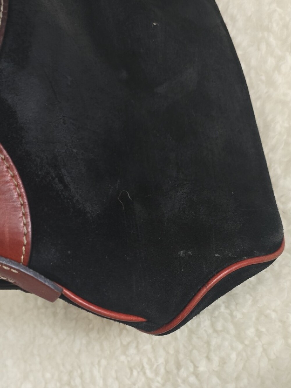 Dooney & Bourke Black Suede Shoulder Bag with Brown Leather Trim - Picture 4 of 14
